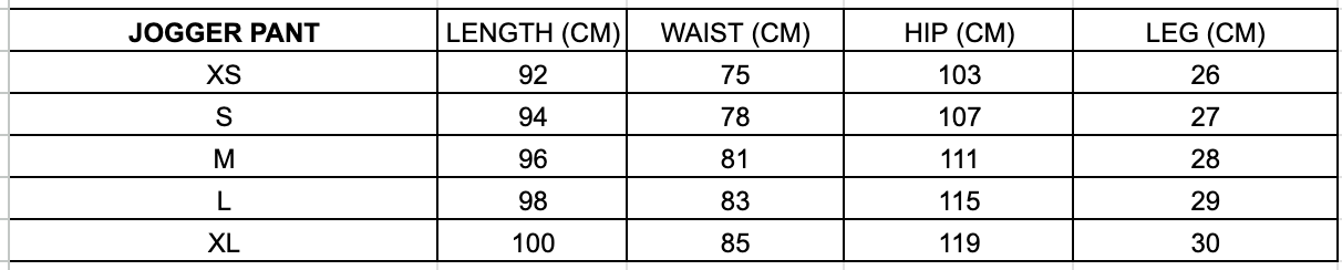 Size chart