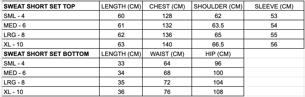 Size chart